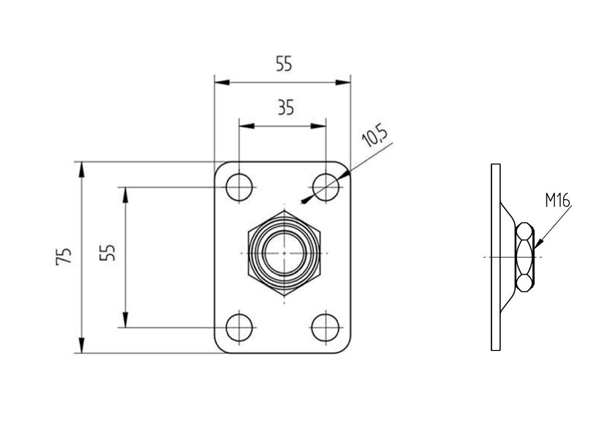 Anchoring bracket - rotary Zn, M16, 55x75