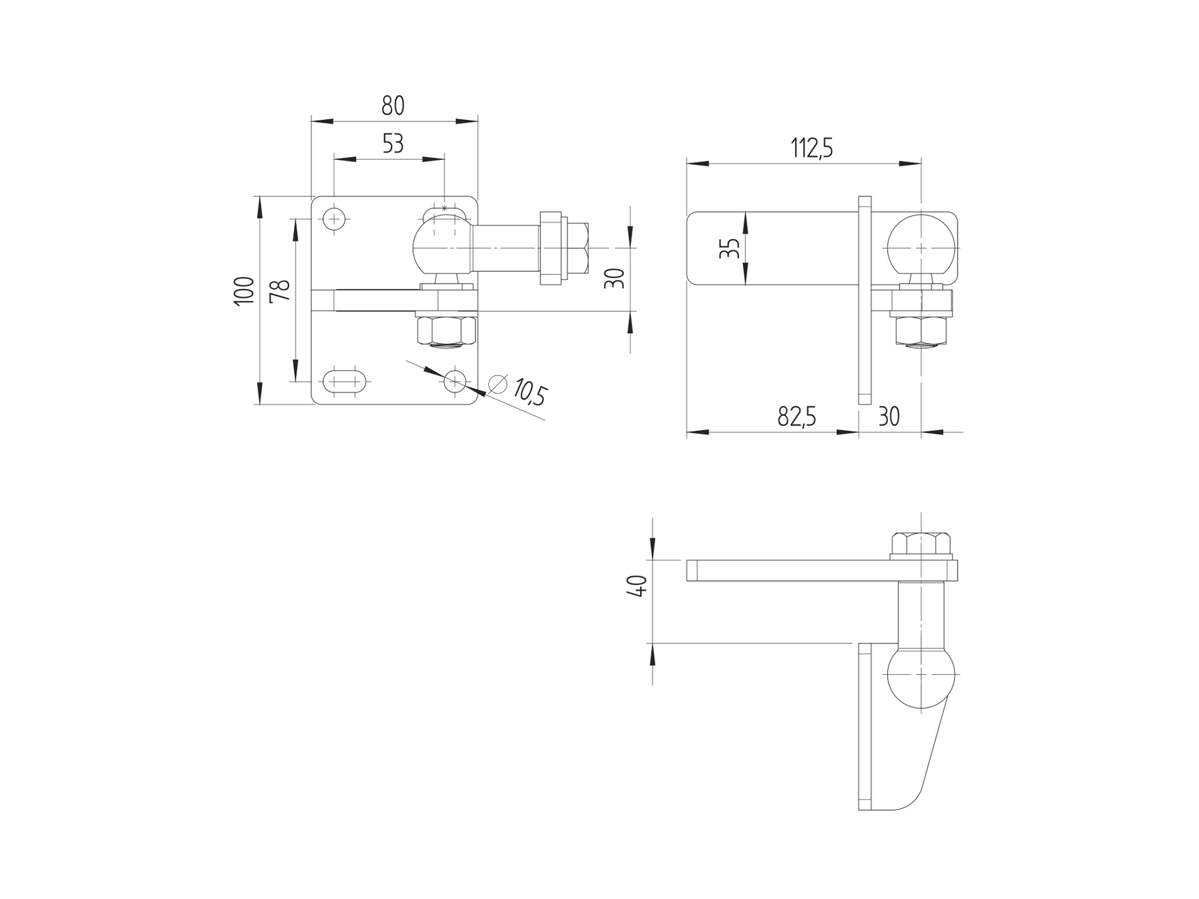Off-axis hinge, top 120kg