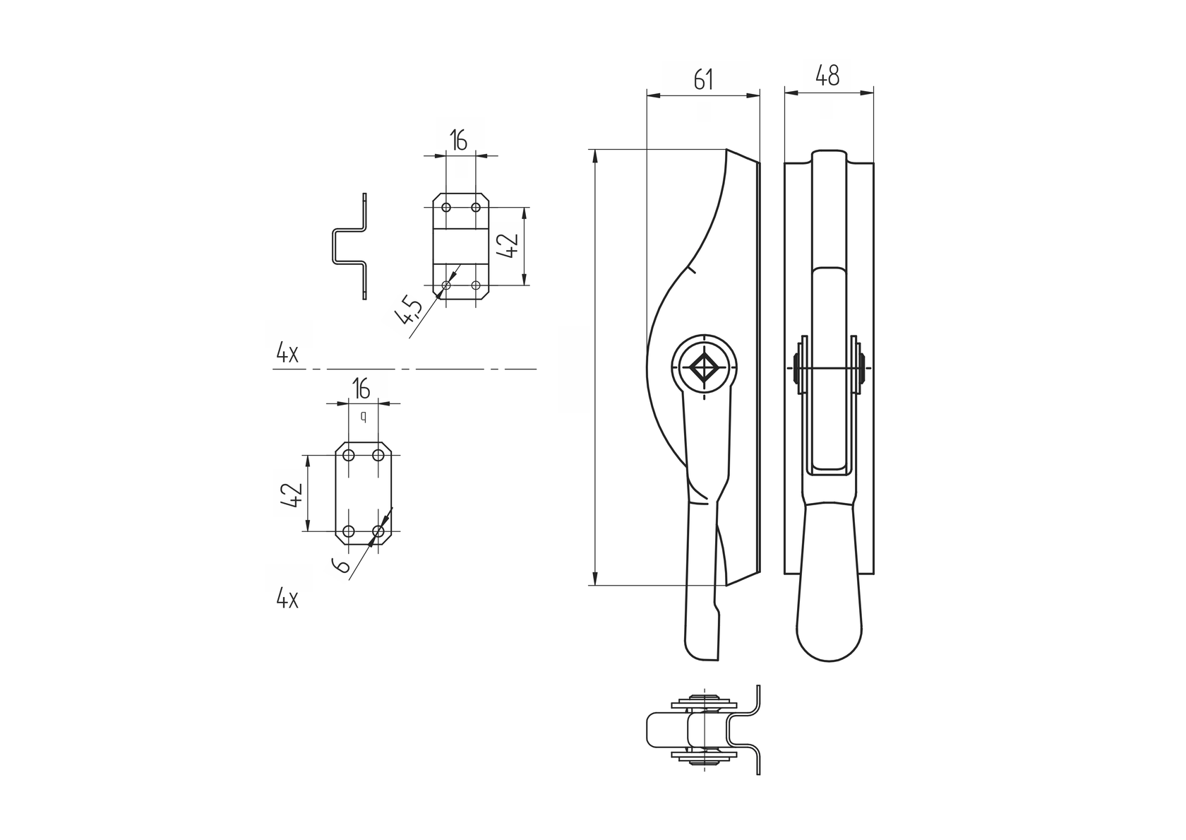Lever lock - BASCULES Zn, L235mm