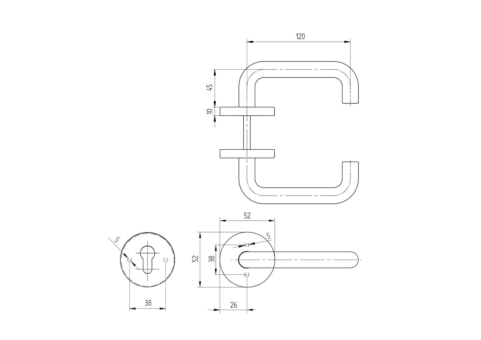 Door handle with plate, pair AISI 201, K320 BB