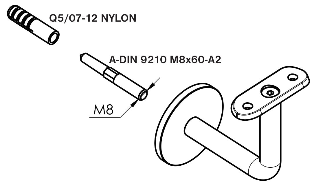Wooden handle beech and stainless steel holders, JP40x40mm/L4000mm
