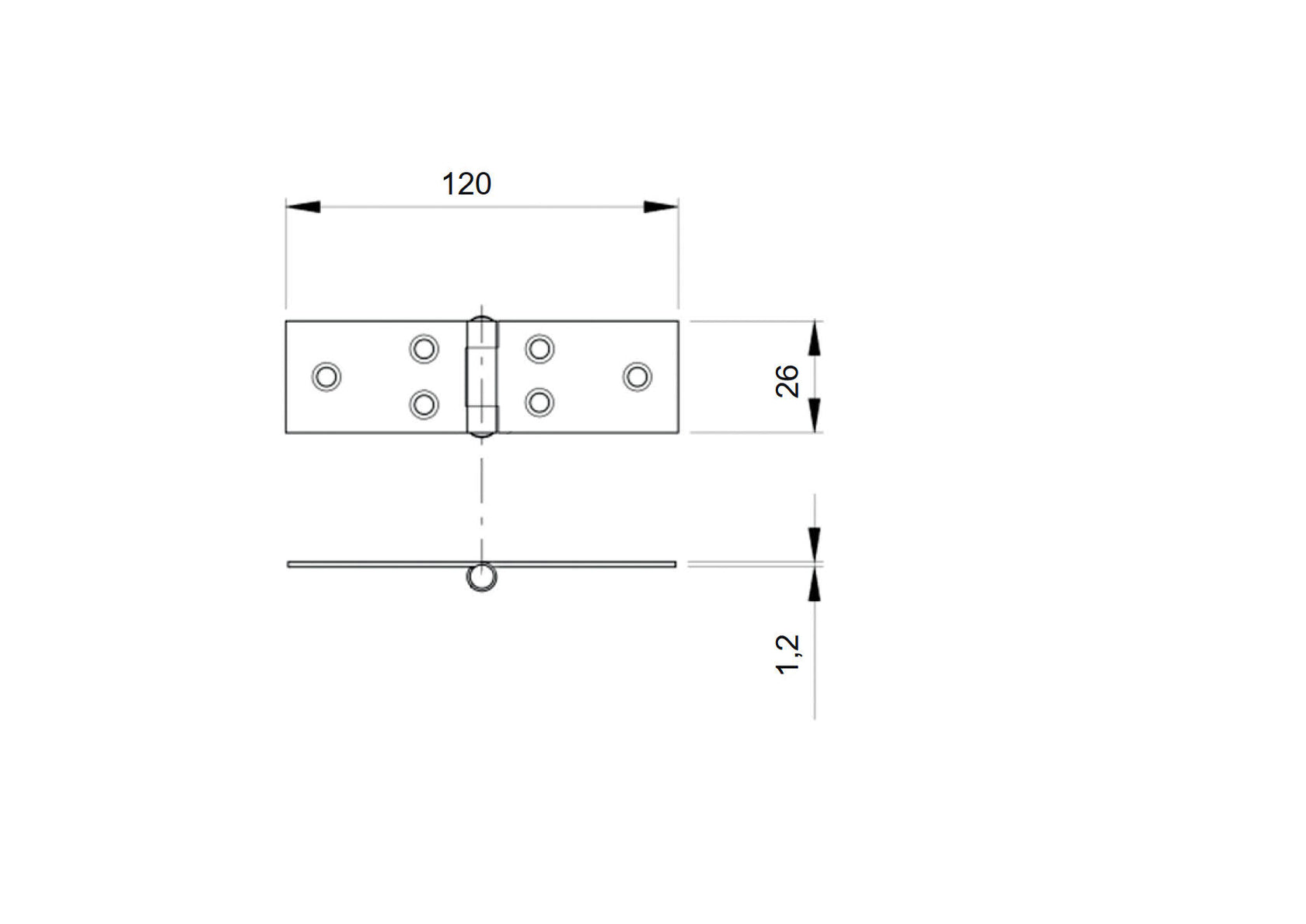 Hinge for gates INOX, AISI304, L=26mm