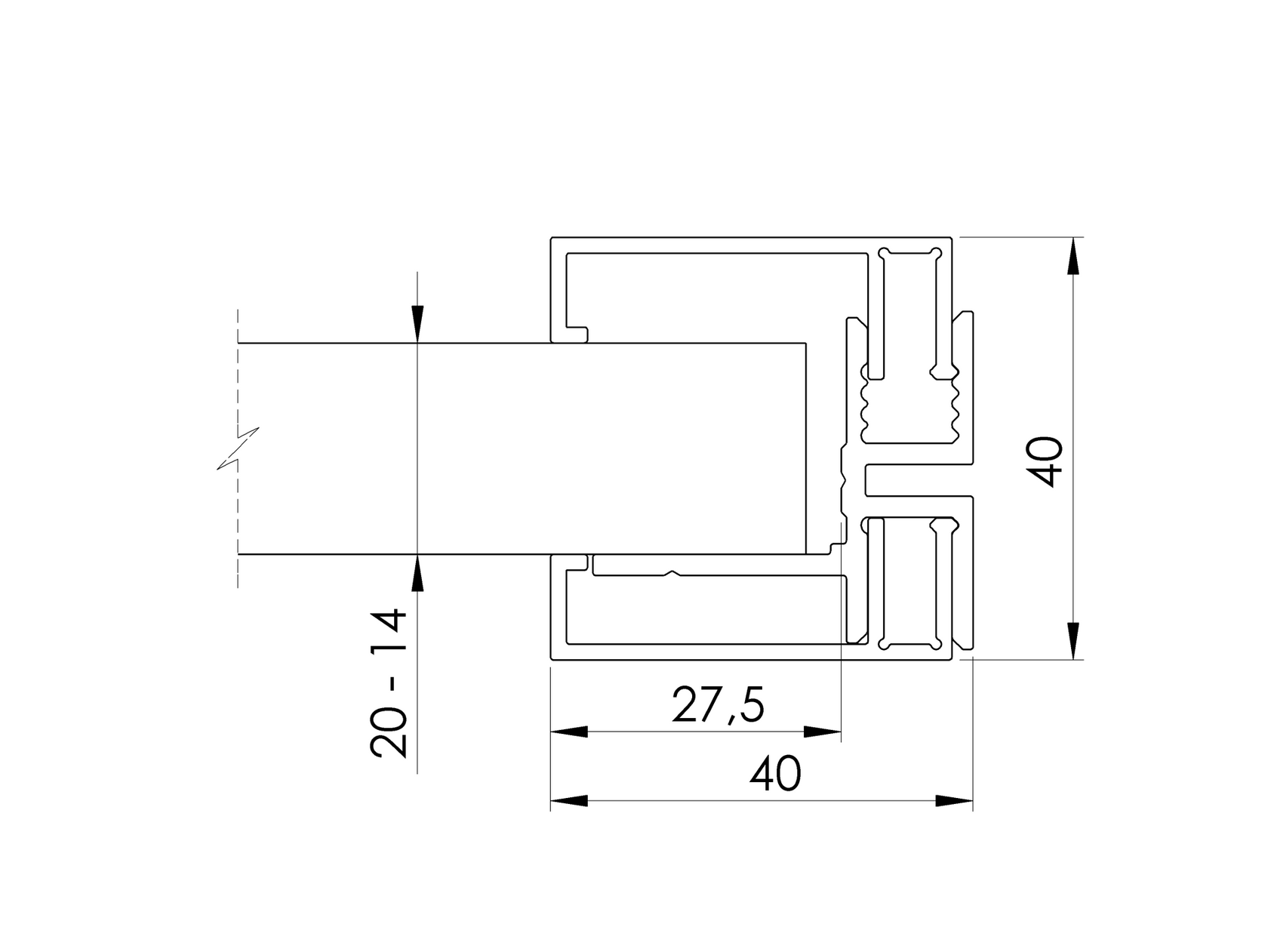Aluminum fence adapter for fillings 20/18/16/14 - 6000mm