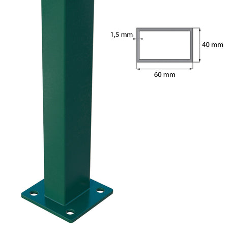 Palo 60x40mm con base ZnPVC 1600mm verde