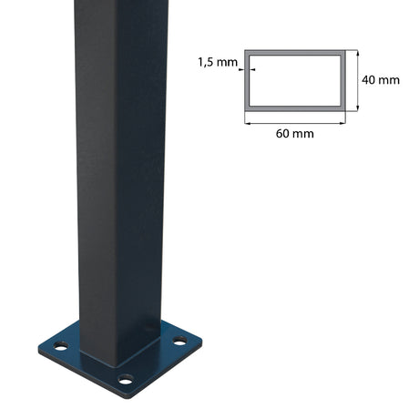 Palo 60x40mm con base ZnPVC 1800mm nero opaco