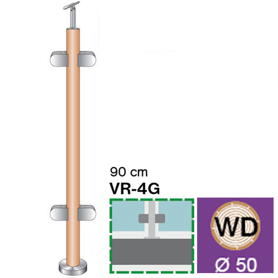 Oak pole D50mm, 4xglass clamps DUB (OAK) D42,4mm,