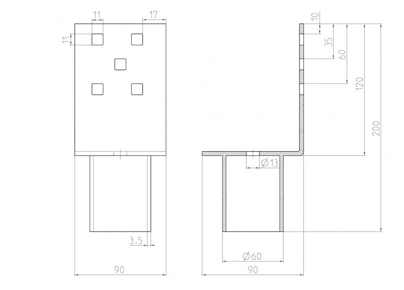 Nadstavec na zemnú skrutku Zn "L" 90x90x120x60mm